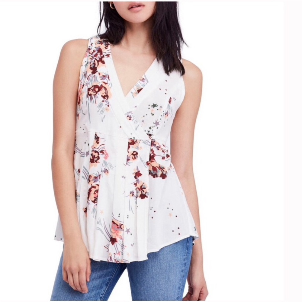 FREE PEOPLEBack To Basics Tunic in Ivory Print Blossoms & Stars NWT